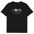 Omnibus for Scale t-shirt in Black: silhouettes of a hare, surveyor, omnibus and winged drake above a 0–10 ft scale