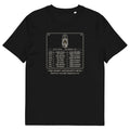 The Night Assistant's Rota t-shirt in Black: duty rota under a gold-flamed lantern, one name on every late shift