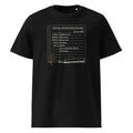 Night Book, Midsummer 1888 t-shirt in Black: ruled notebook page of timed entries, a pencil and a gold pressed leaf